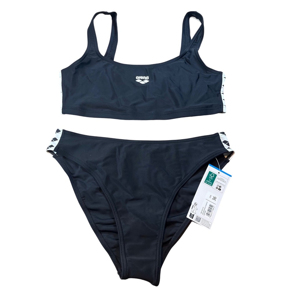Arena Icons Bralette Solid Two Piece Swimsuit Black White USA 36 006165510 NEW